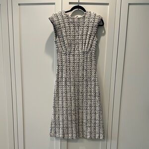St John. Black & White Tweed Midi Dress - Sophisticated Sleeveless Design